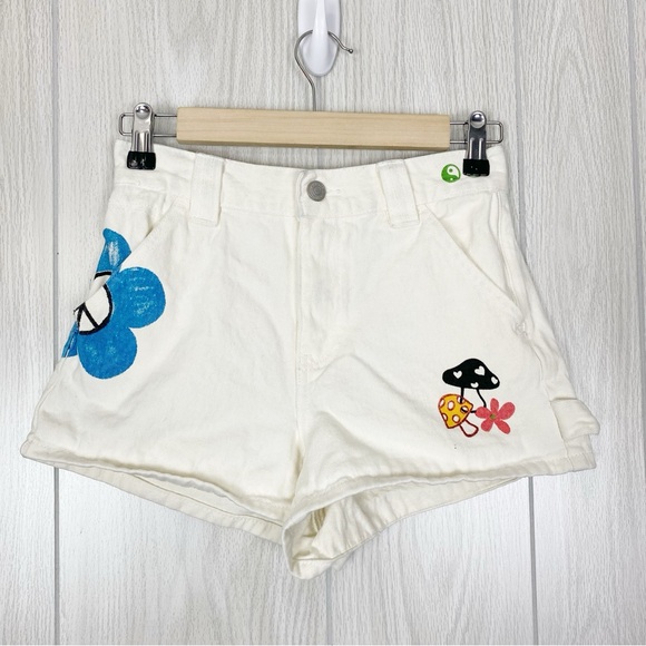PacSun Pants - Pacsun | White Denim Peace Sign Doddle Shorts Size 24